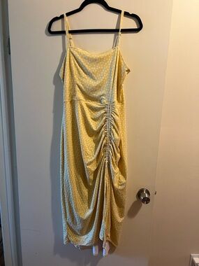 Hollister Yellow Floral Ruched Slip Midi Dress